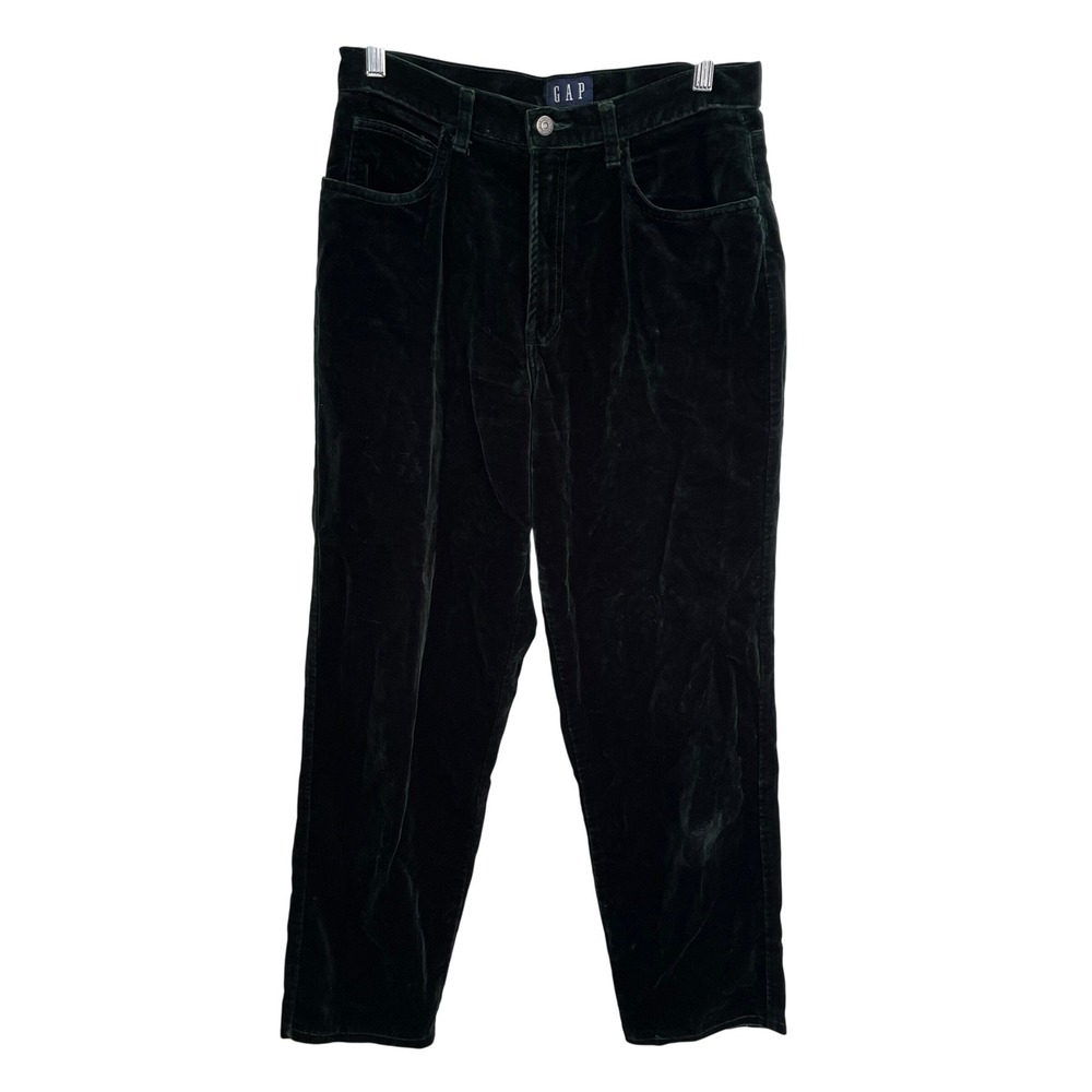 Gap Vintage Forest Green Velvet Pants High Rise Straight Leg Made in USA Size 10